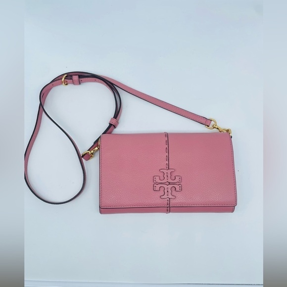 Tory Burch McGraw Wallet Crossbody Pink Magnolia Leather crossbody bag - Picture 1 of 10
